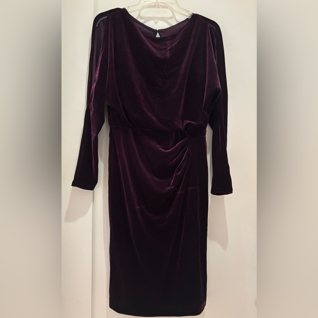 Nwot Lauren Rl Midi Elegant Purple Velvet Dress In Size 4, L/S With Slits